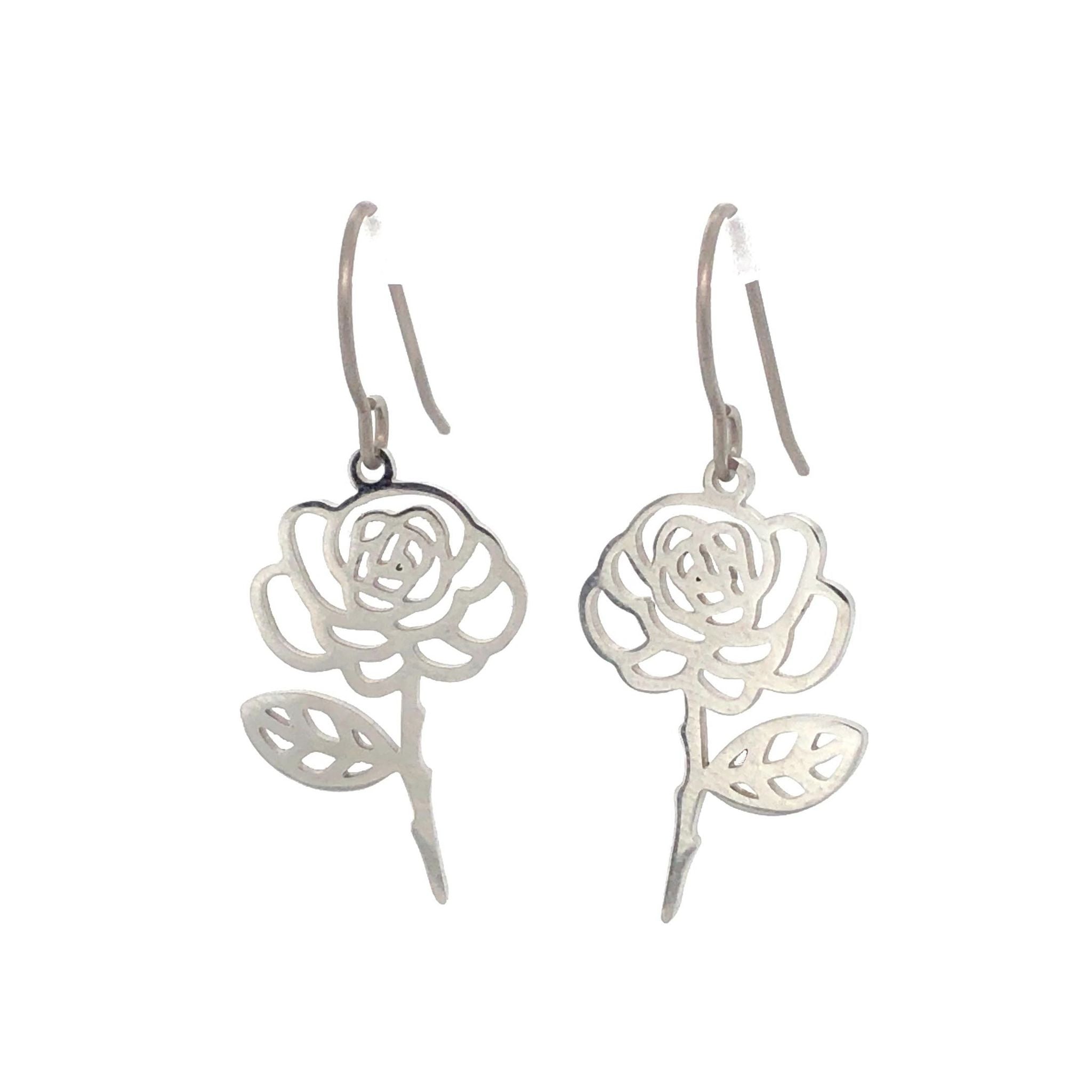 Artisan Floral Rose Earrings in Sterling Silver, Rose Petal Earrings,  Floral Earrings, Flower Jewelery, Victorian Style Rose Drop Earrings
